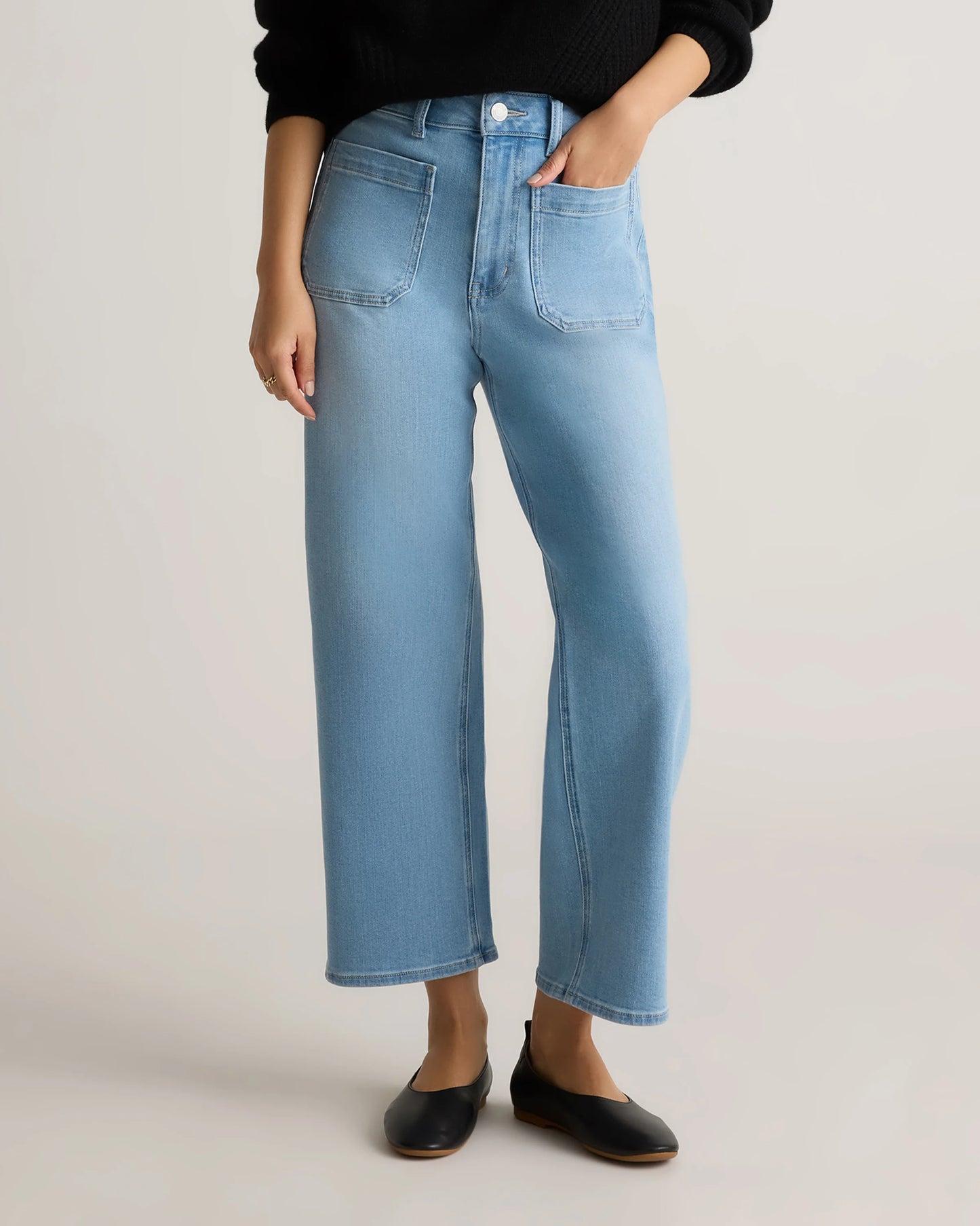 Bella Stretch Patch Pocket Wide Leg Jeans - 24 / Deep Sea Blue