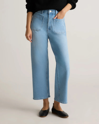 Bella Stretch Patch Pocket Wide Leg Jeans - 24 / Seaside Blue