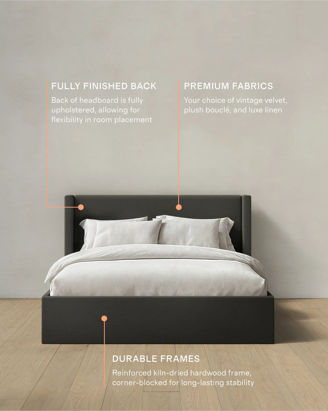 100% Linen Wingback Bed - Full / Canvas