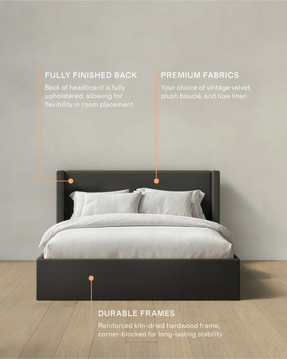 100% Linen Wingback Bed - Full / Canvas