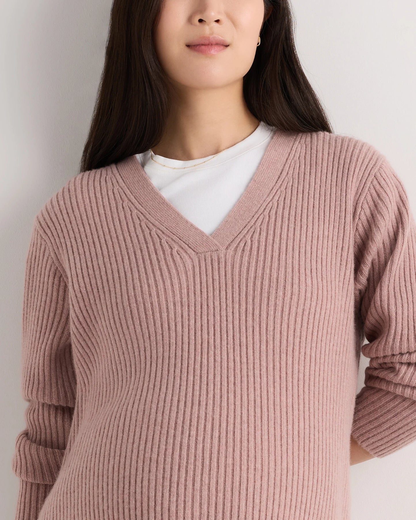 Mongolian Cashmere Ribbed Side Zip Maternity Sweater - XS / Heather Vintage Pink