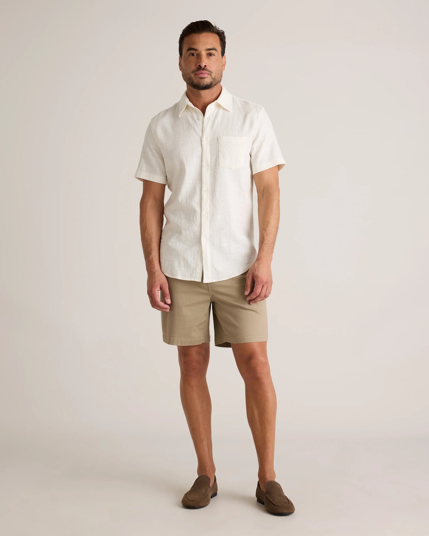 Organic Cotton Stretch Selvage Short Sleeve Shirt - S / Olive