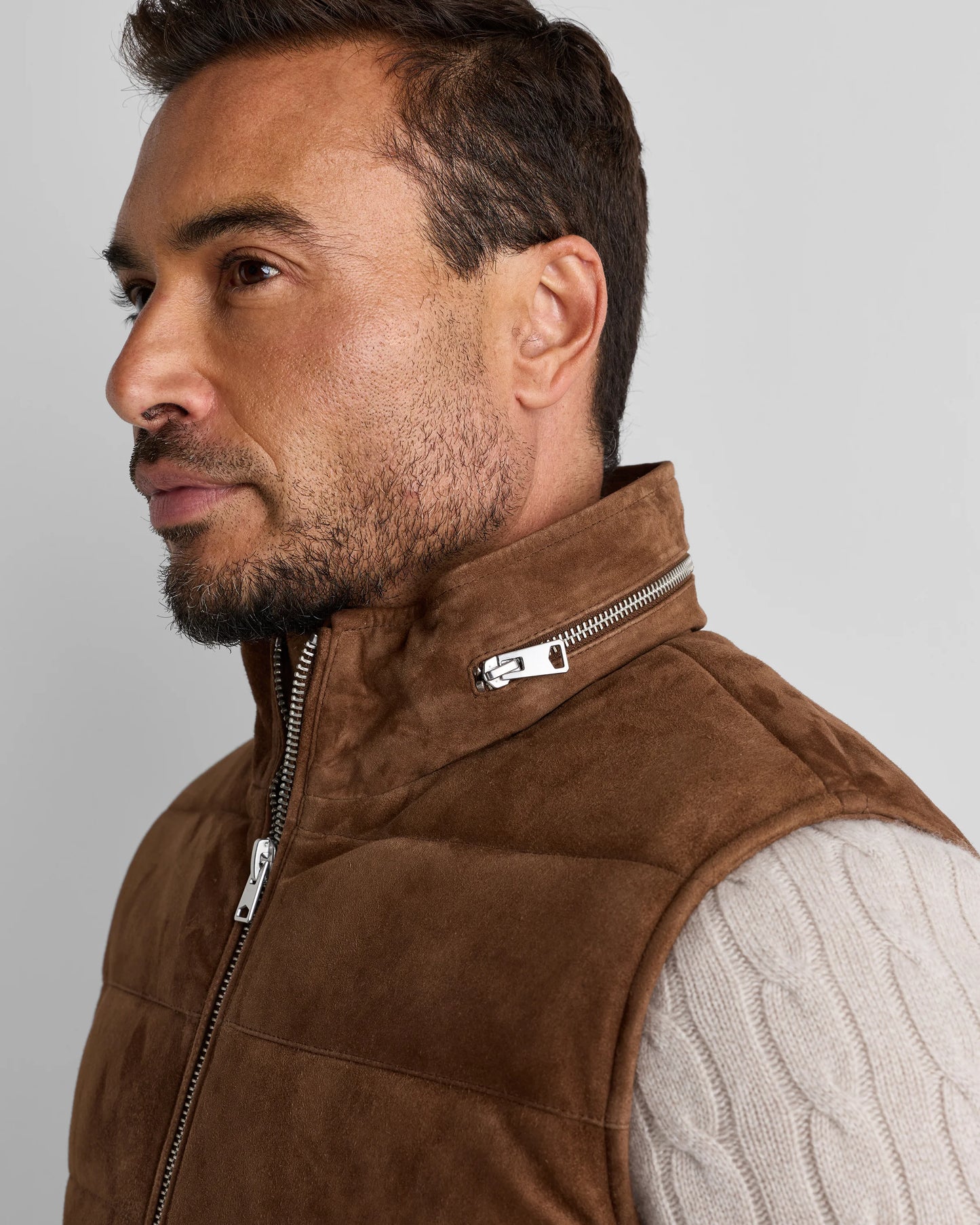 100% Suede Puffer Vest - S / Charcoal Black