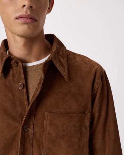 100% Suede Overshirt - S / Cognac Brown