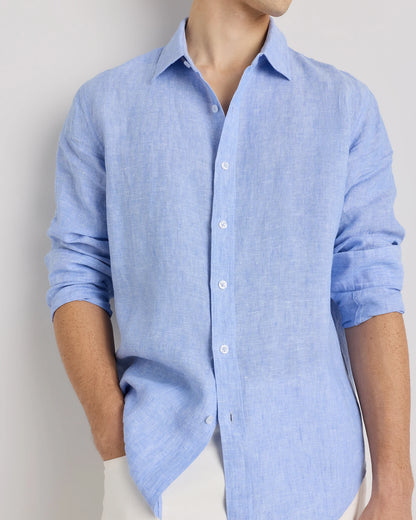 100% European Linen Relaxed Long Sleeve Shirt - XS / Flax