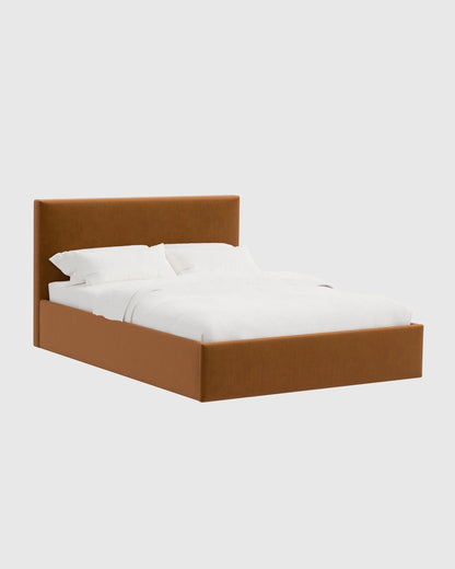 Square Bed in Performance Velvet - Full / Chocolate