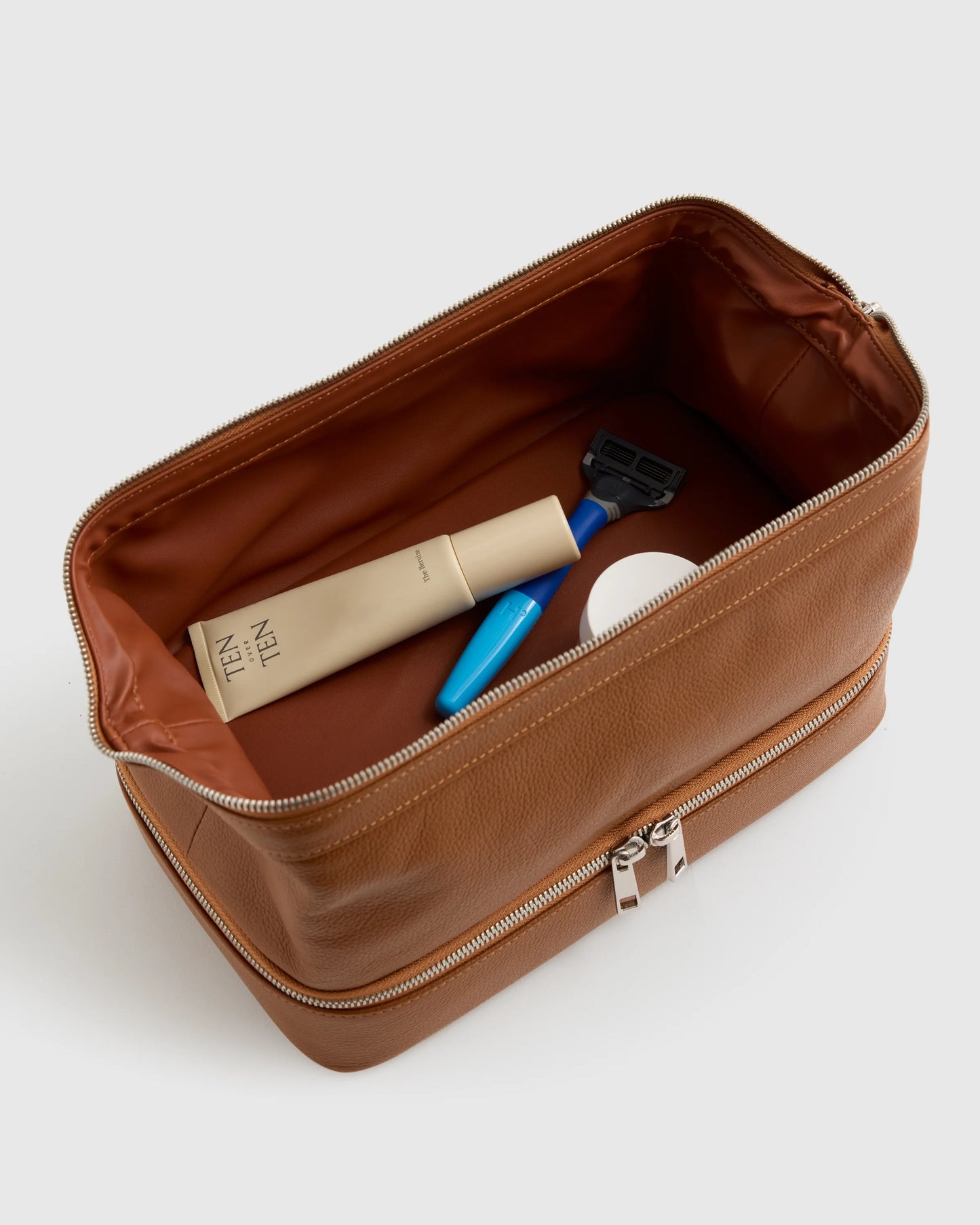 Italian Leather Dual Compartment Toiletry Bag - One Size / Ruby Red