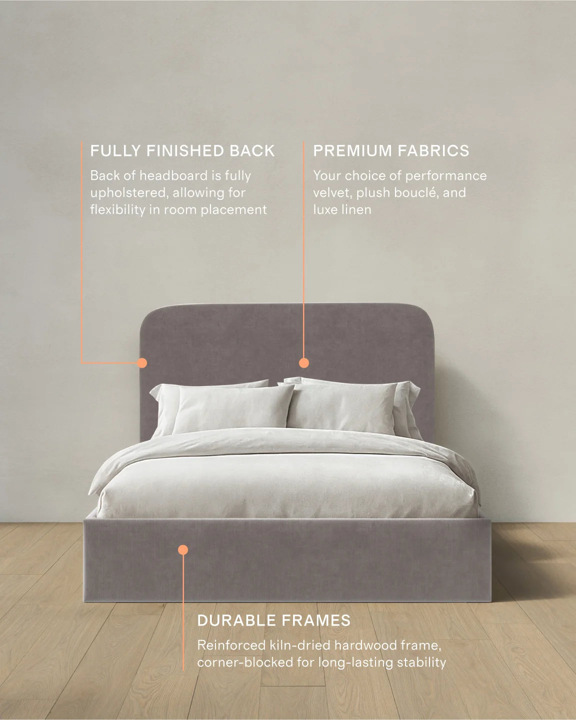 Curved Bed in Performance Velvet - Full / Walnut