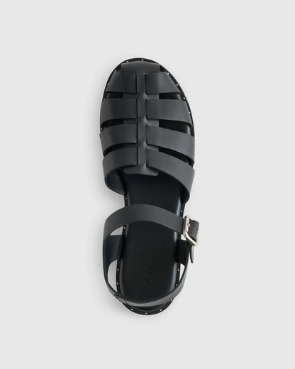 Italian Leather Fisherman Sandal - 5 / Black