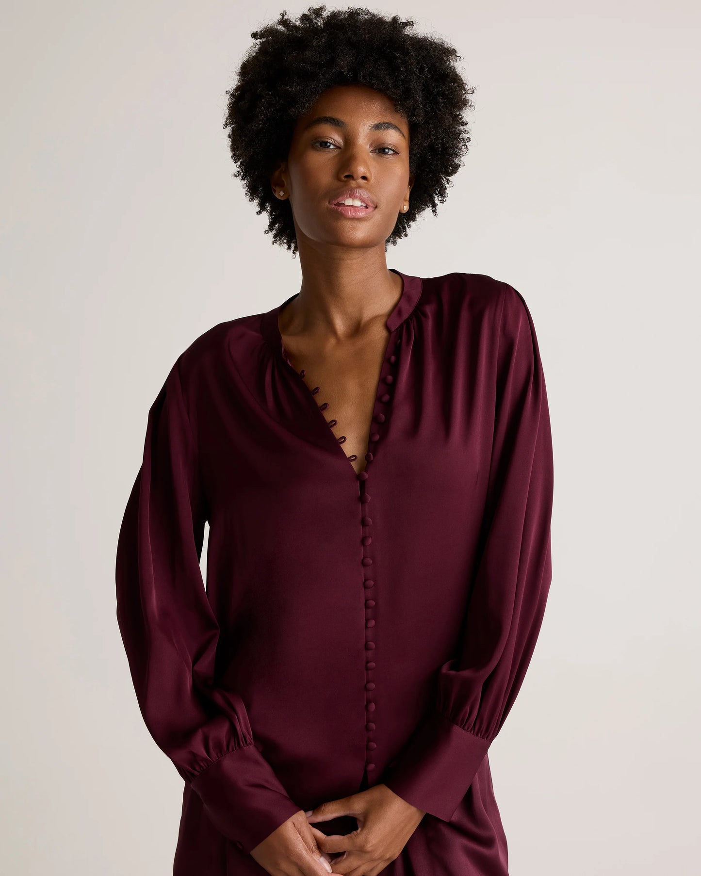 Washable Stretch Silk Peasant Blouse - XS / Ivory