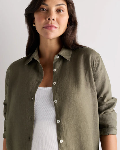 100% European Linen Maternity Long Sleeve Shirt - XS / Blue Pinstripe