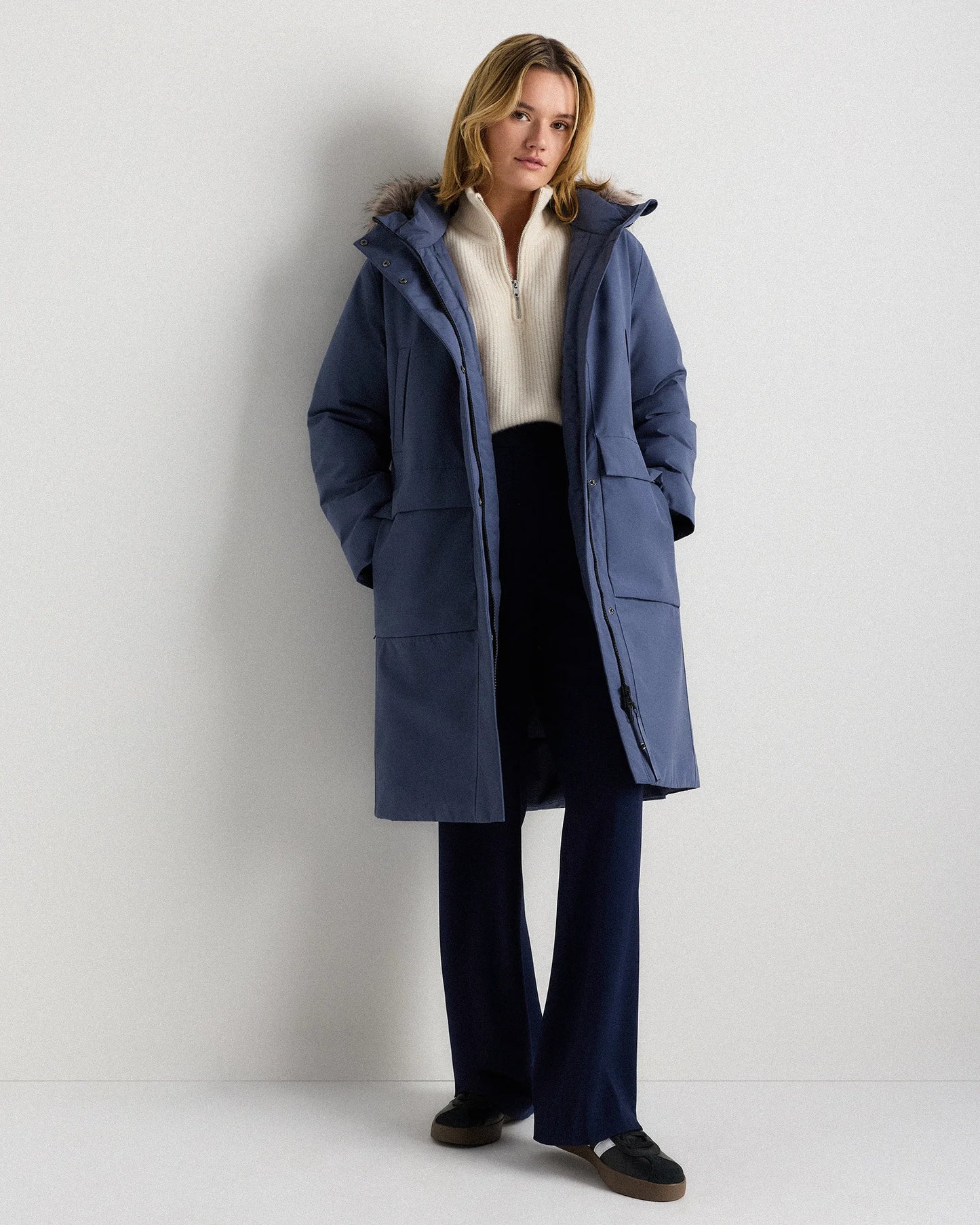 Responsible Down Hooded Long Parka - XS / Storm Blue