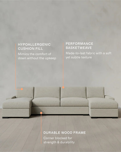 Stillman U Sectional in Performance Basketweave - One Size / Flax