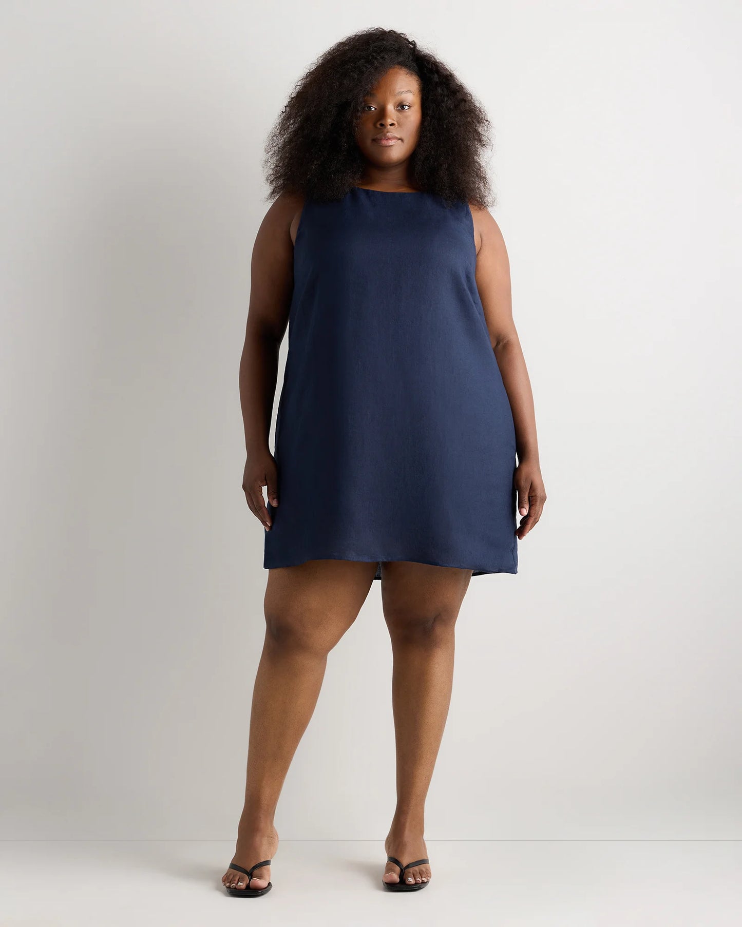 100% European Linen Tank Mini Dress - 1X / Black