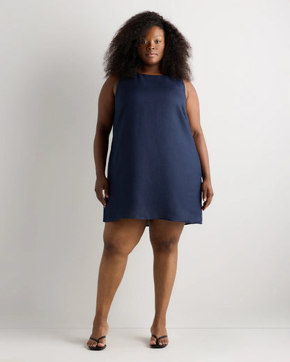 100% European Linen Tank Mini Dress - 1X / Black