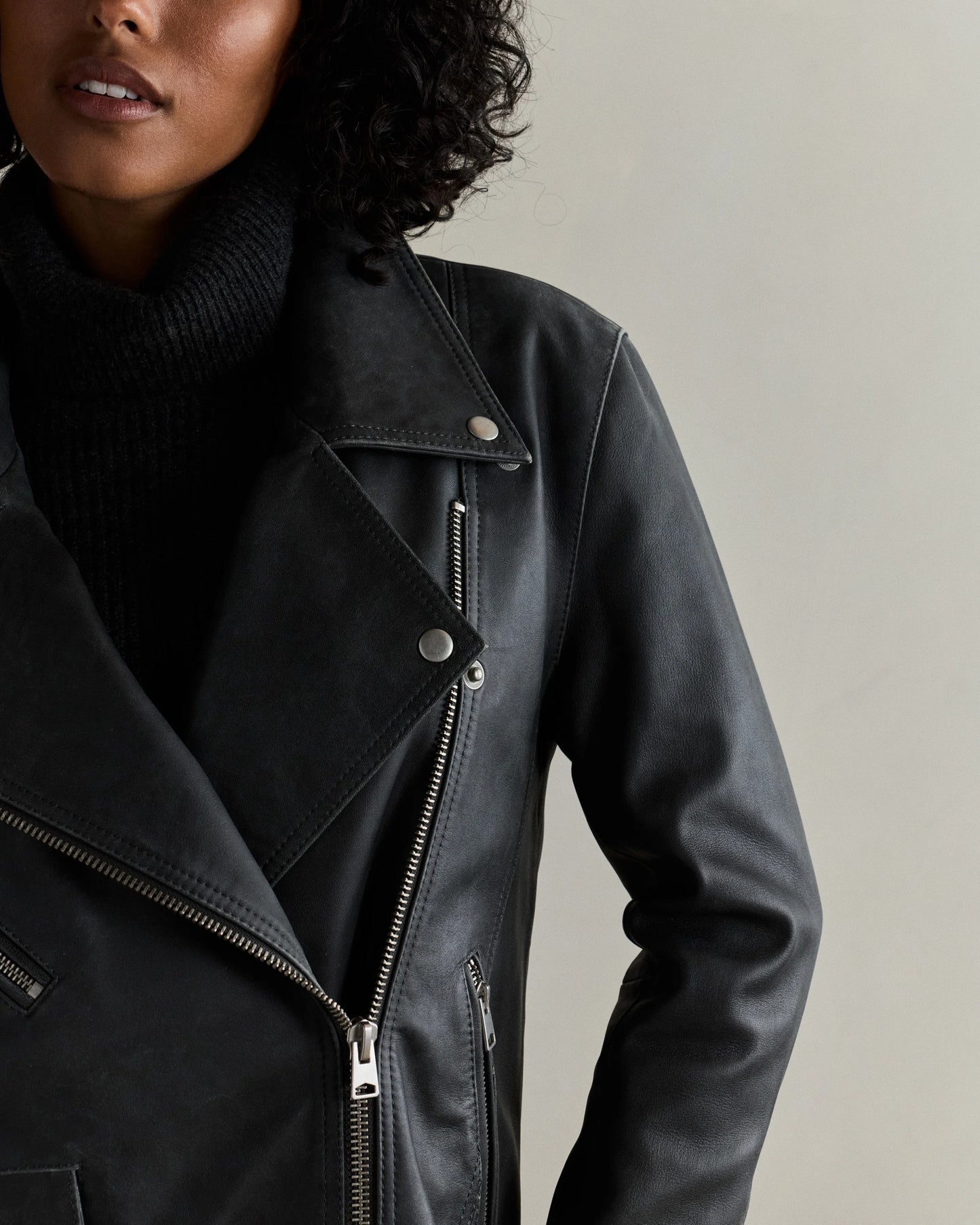100% Leather Oversized Biker Jacket - XS / True Black