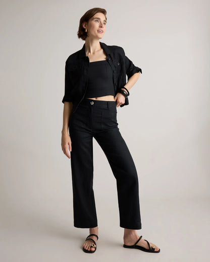 100% European Linen Patch Pocket Wide Leg Pants - 0 / Taupe Brown Chambray
