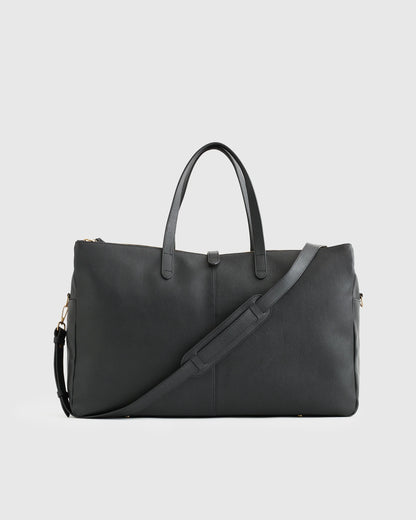 Italian Leather Triple Compartment Weekender - One Size / Black