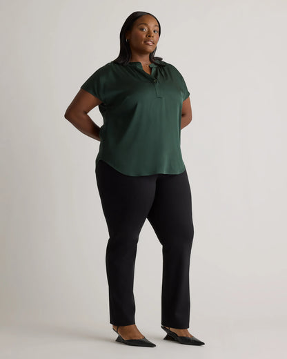 Washable Stretch Silk Dolman Sleeve Blouse - 1X / Black