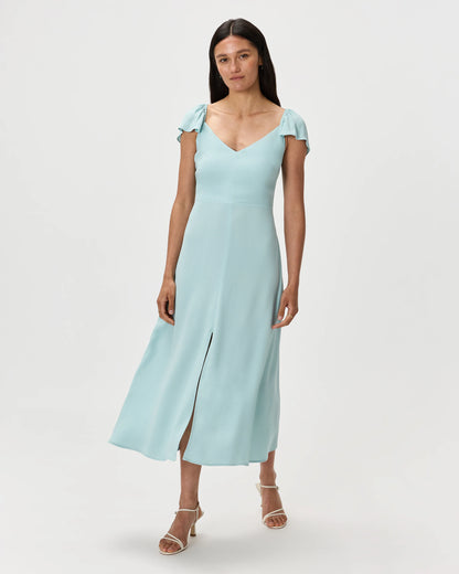 Lightweight Crepe Flutter Sleeve Midi Dress - XS / True Black