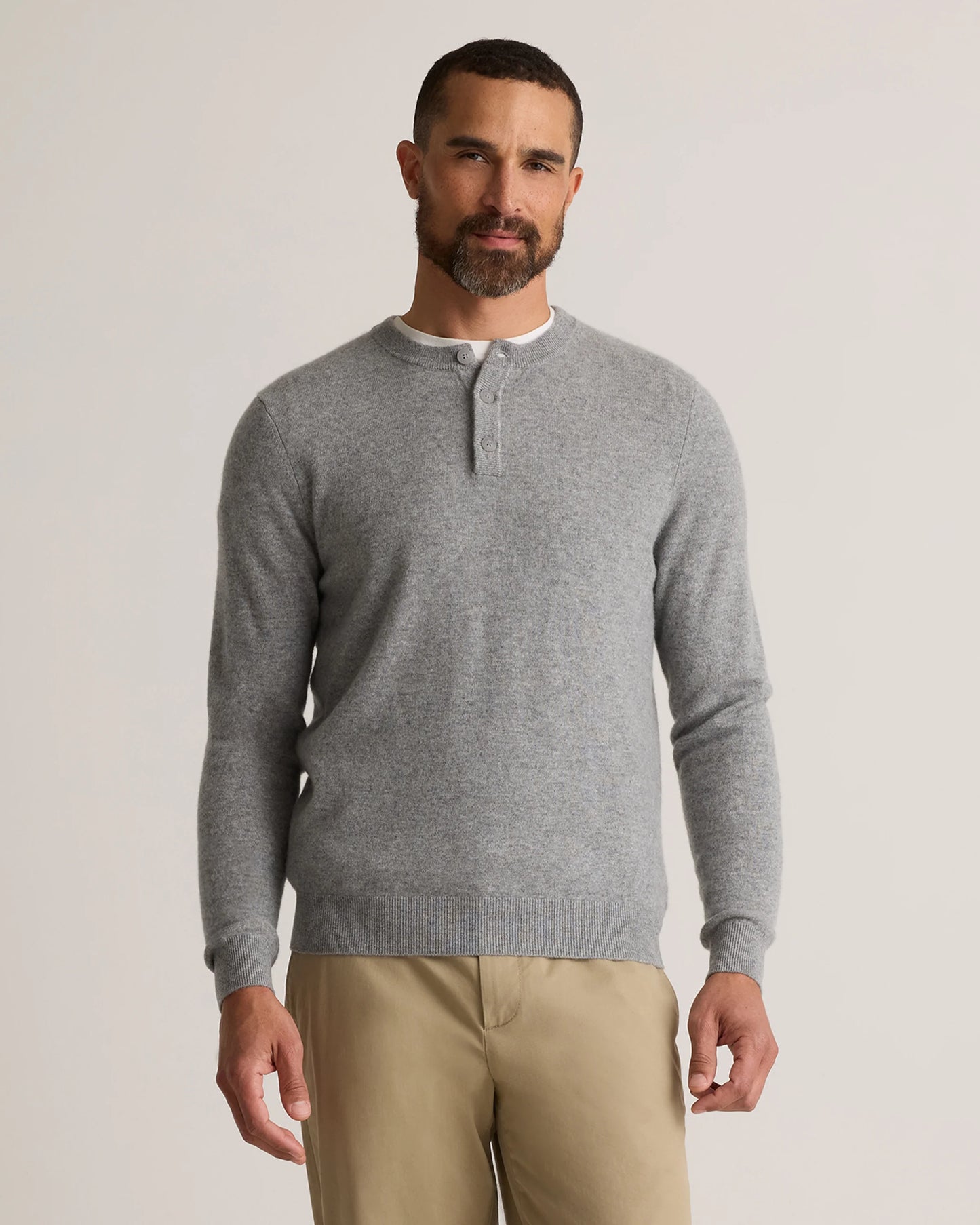 Mongolian Cashmere Henley Sweater - S / Brown