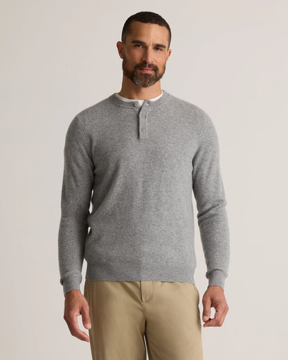 Mongolian Cashmere Henley Sweater - S / Brown