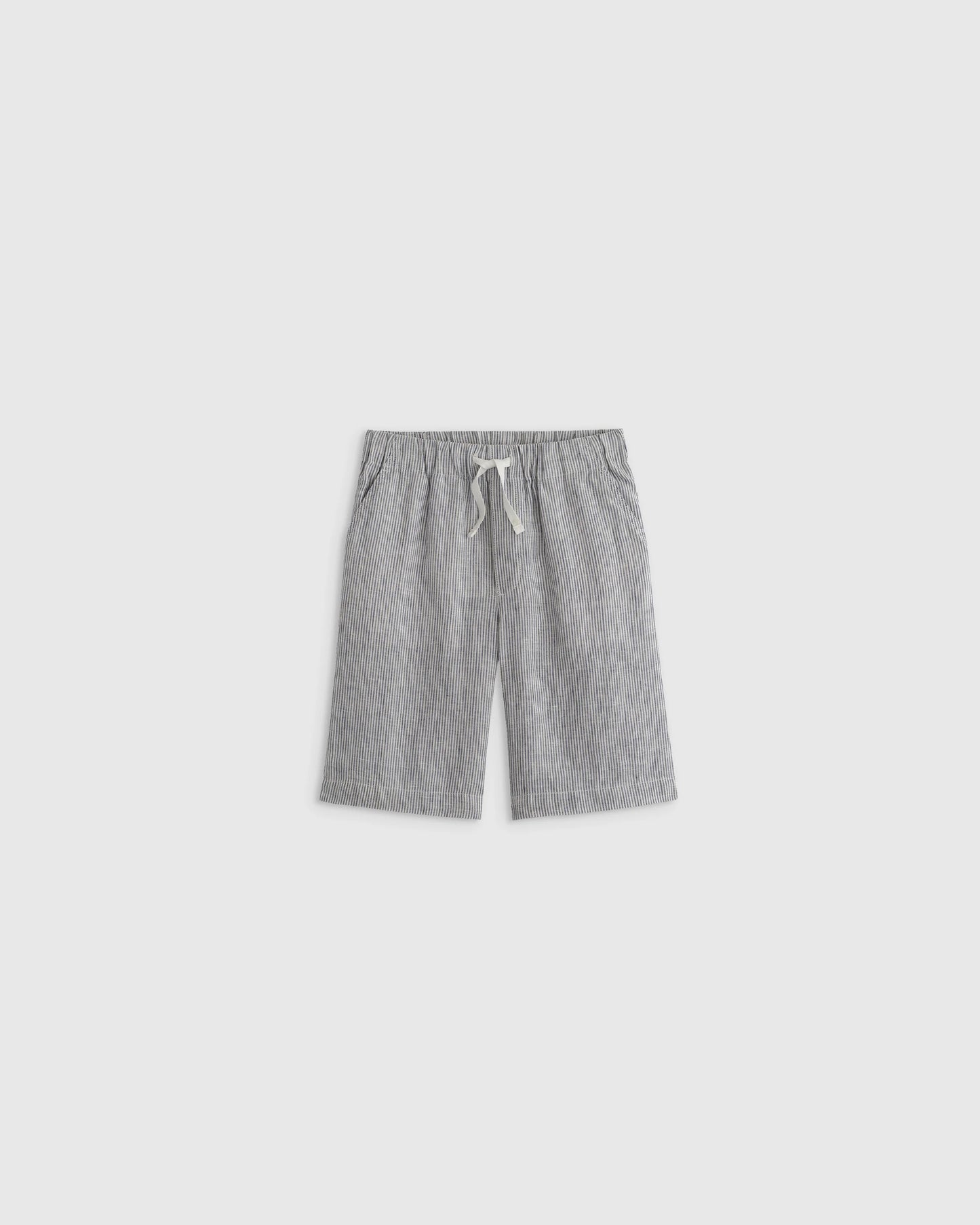 100% European Linen Pull-On Shorts - 2T / Blue Pinstripe