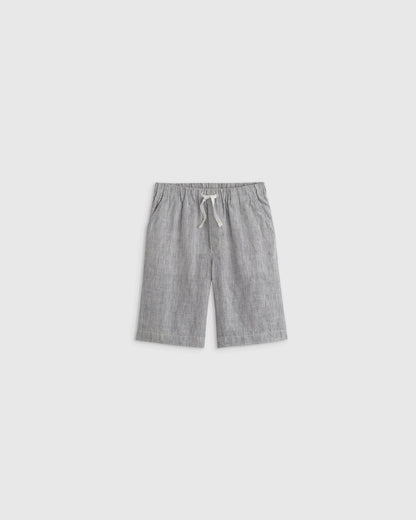 100% European Linen Pull-On Shorts - 2T / Blue Pinstripe