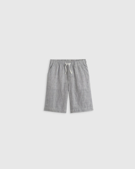 100% European Linen Pull-On Shorts - 2T / Blue Pinstripe