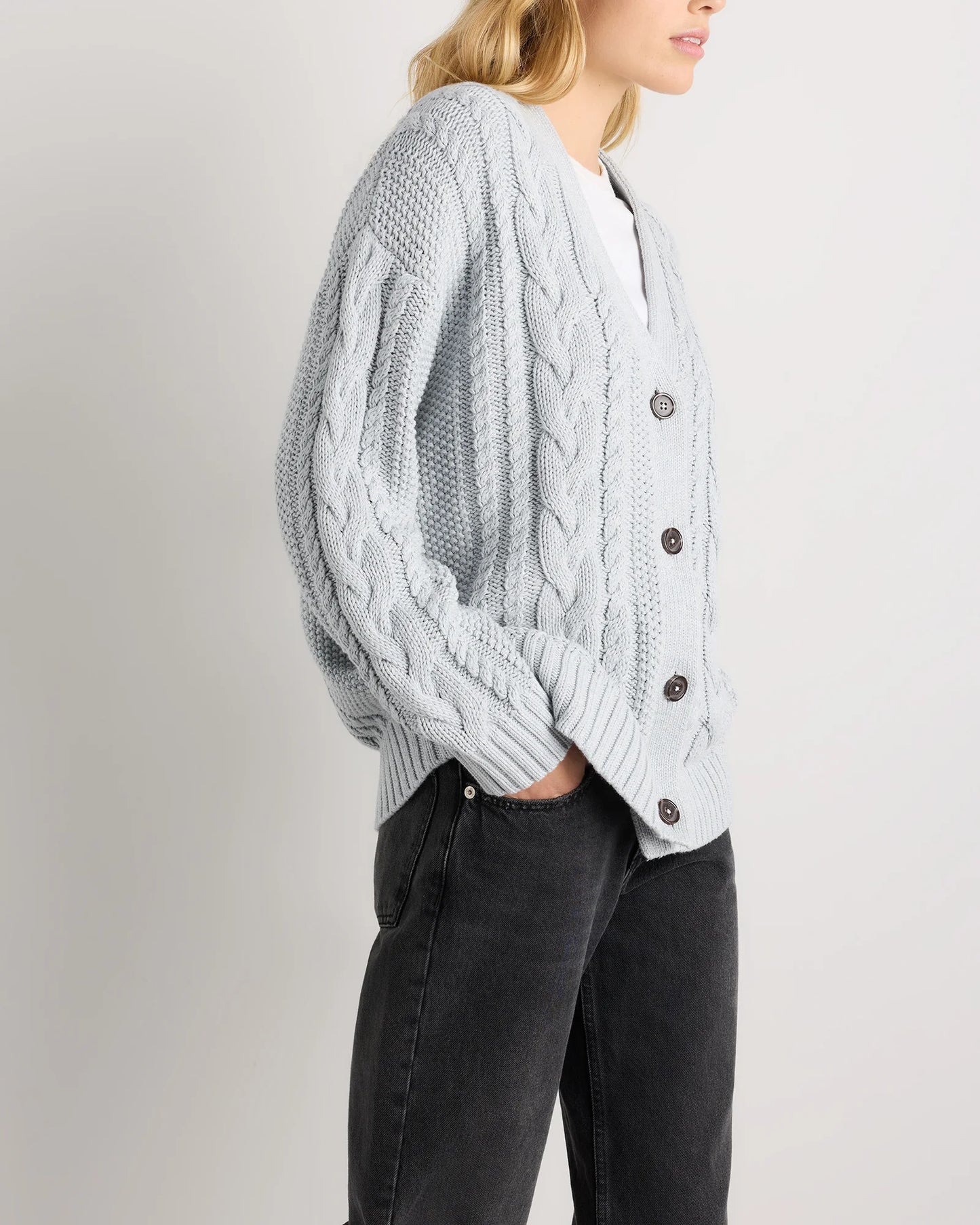 100% Organic Cotton Oversized Cable Cardigan - XS / Heather Brown