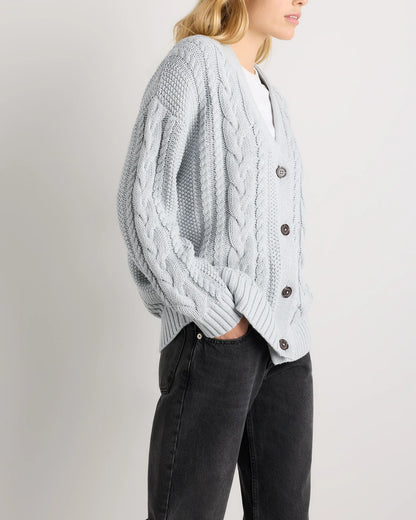 100% Organic Cotton Oversized Cable Cardigan - XS / Heather Brown