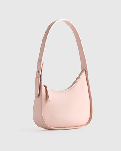 Italian Leather Asymmetrical Mini Shoulder Bag - One Size / Shell Pink