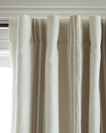 Coastal Stripe Linen Cotton Room Darkening Curtain - Single Panel - 48x84 / Ivory/Sage Green