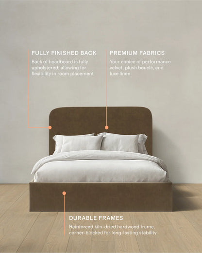 Curved Bed in Performance Velvet - Full / Walnut