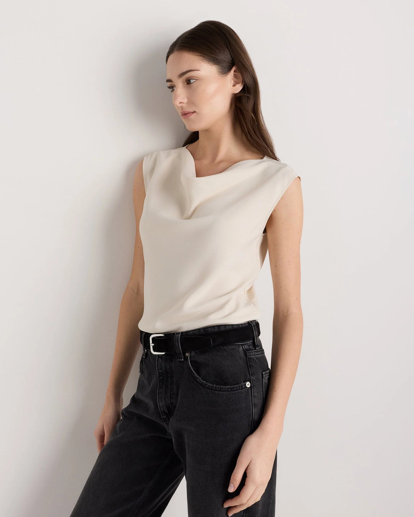 Draped Matte Cowl Neck Tank - XS / Porcelain Ivory