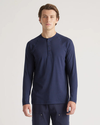 Cotton Modal Long Sleeve Henley Tee - S / Heather Grey