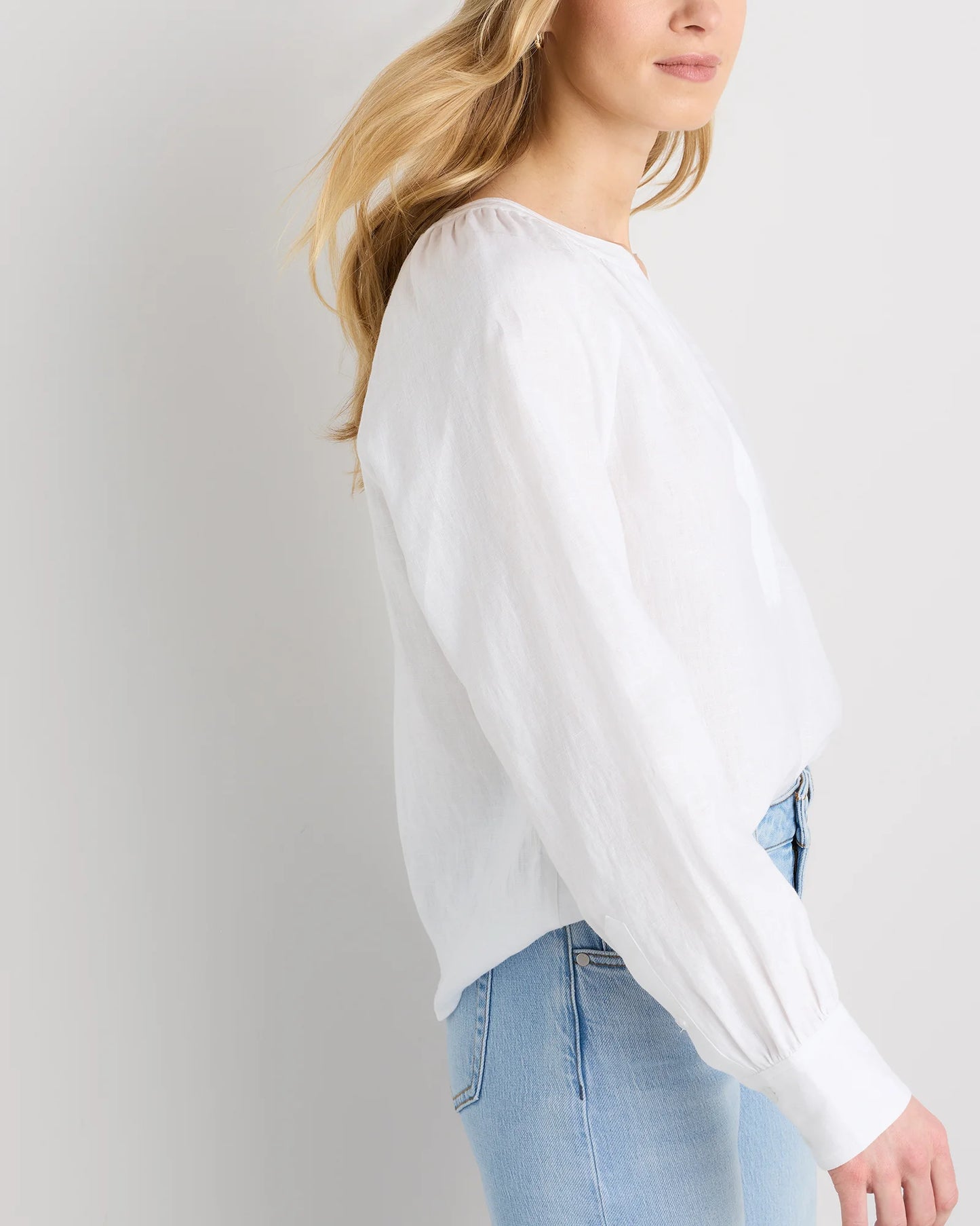 100% European Linen Peasant Top - XS / White