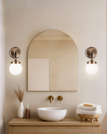 Single Globe Steel Sconce - One Size / Black