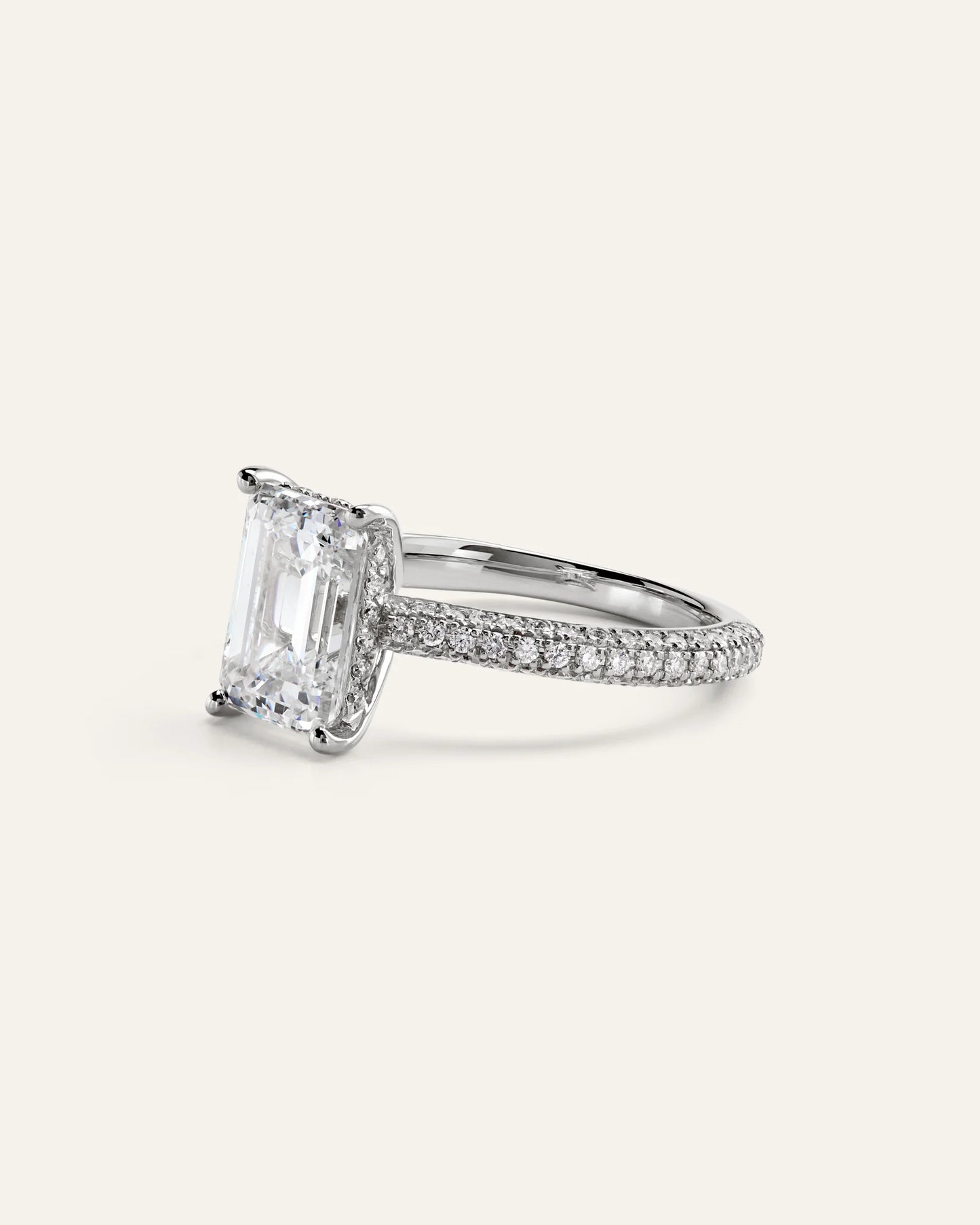 Lab Grown Diamond Emerald Pave Cathedral Engagement Ring - 3ct - 4 / Yellow Gold