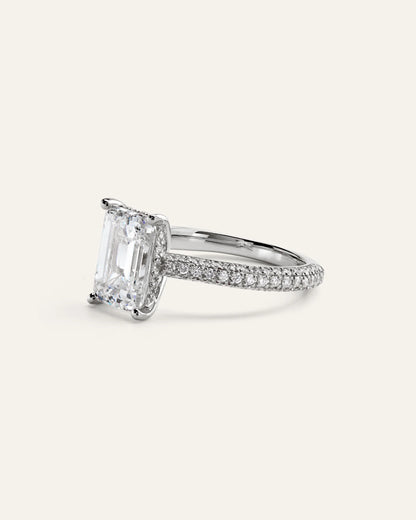 Lab Grown Diamond Emerald Pave Cathedral Engagement Ring - 3ct - 4 / Yellow Gold