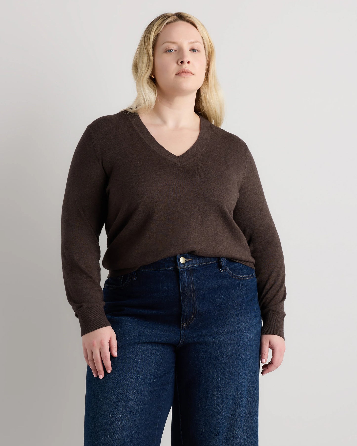 Lightweight Cotton Cashmere V-Neck Sweater - 1X / Black