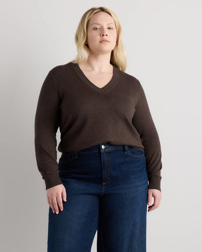 Lightweight Cotton Cashmere V-Neck Sweater - 1X / Black