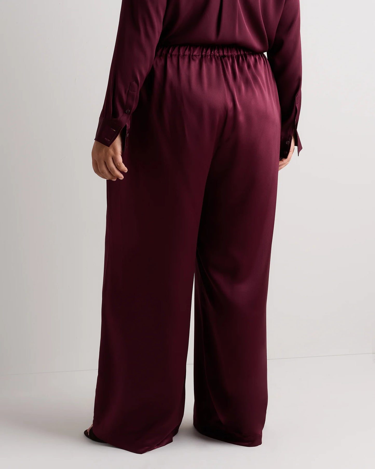 100% Washable Silk Drawstring Wide Leg Pants - 1X / Black