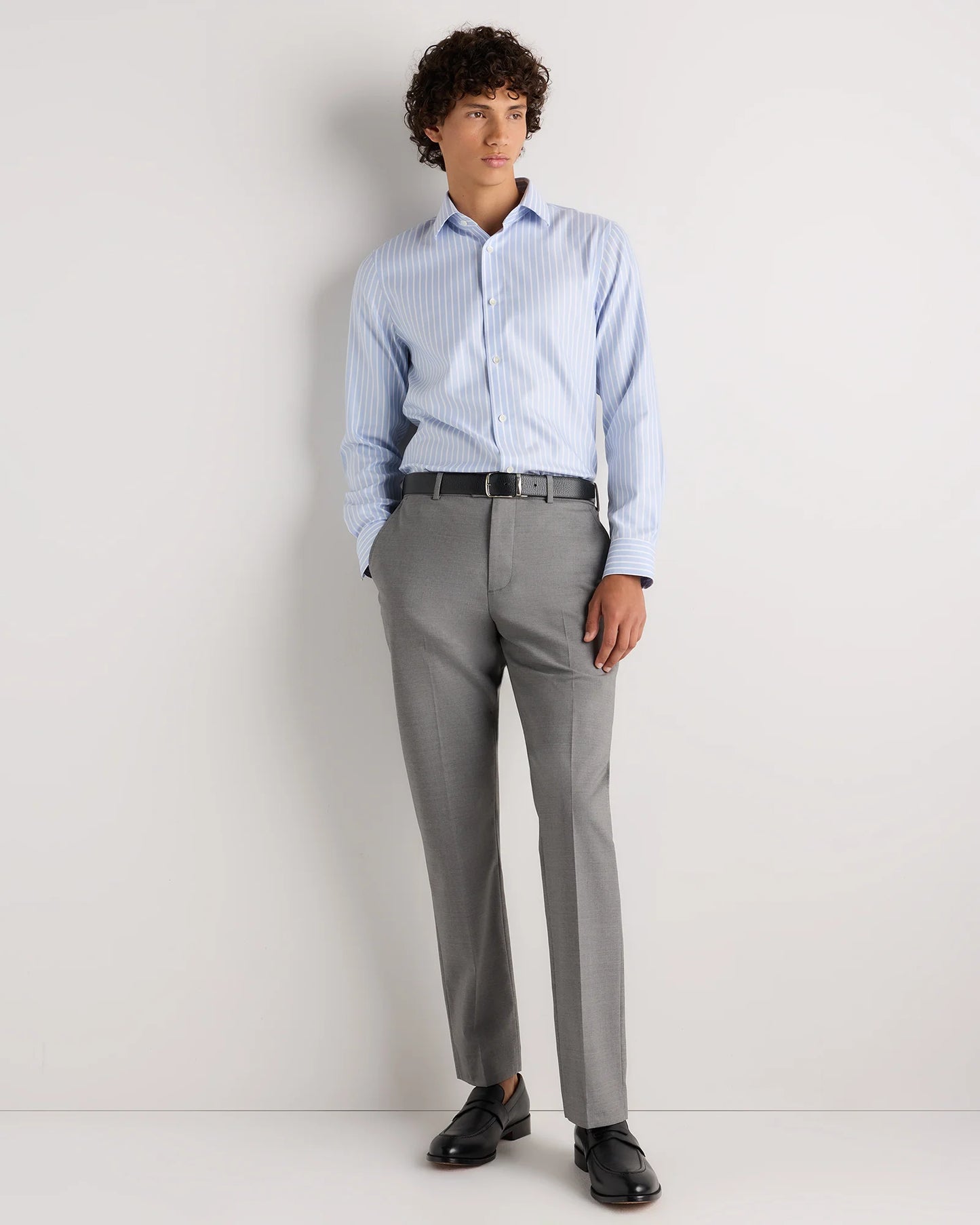 Supima Cotton Herringbone Dress Shirt - S / Blue Stripe