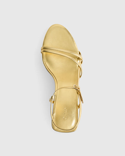 Italian Leather 70mm Strappy Heel - 5 / Metallic Gold