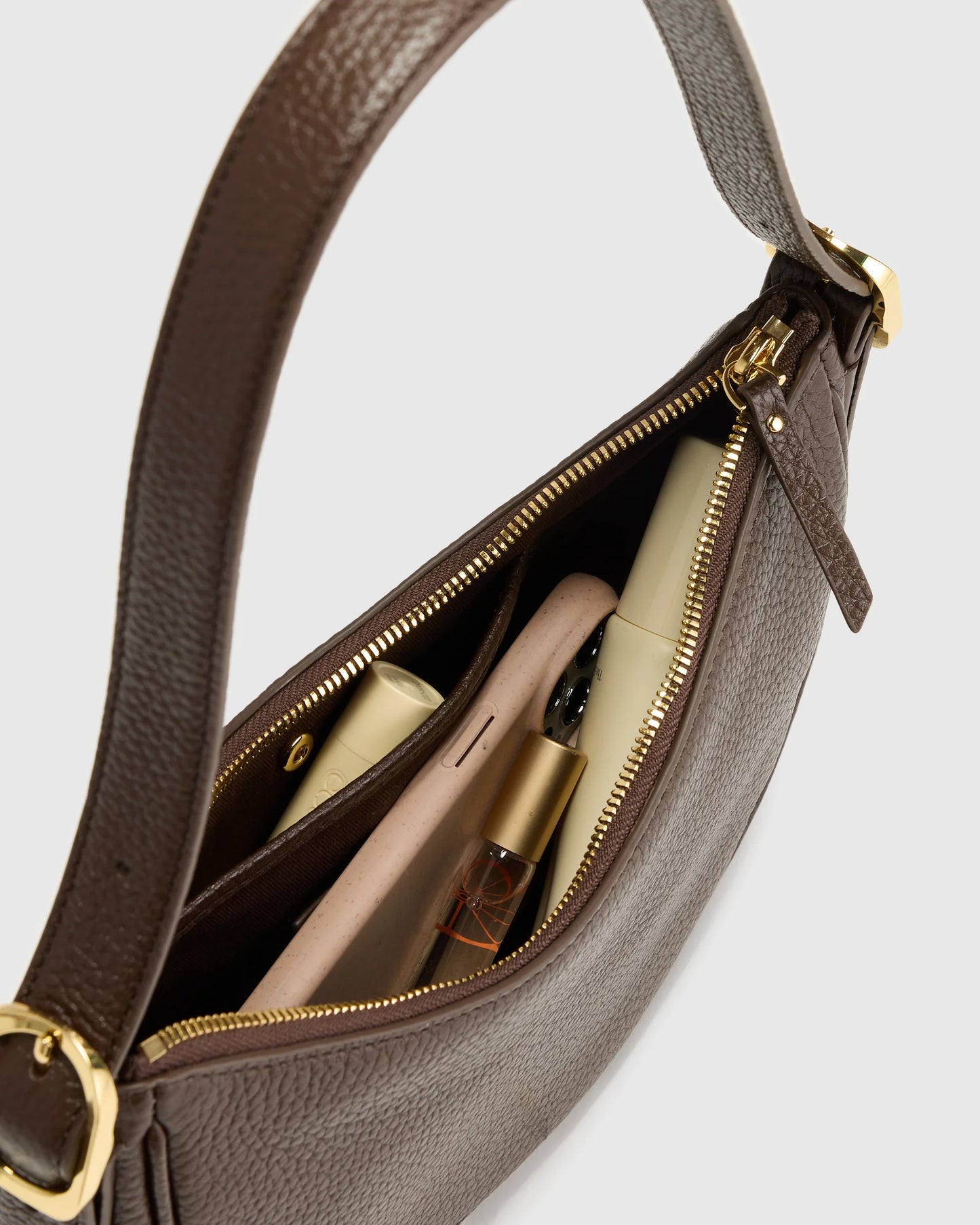 Italian Leather Mini Crescent Shoulder Bag - One Size / Espresso Brown