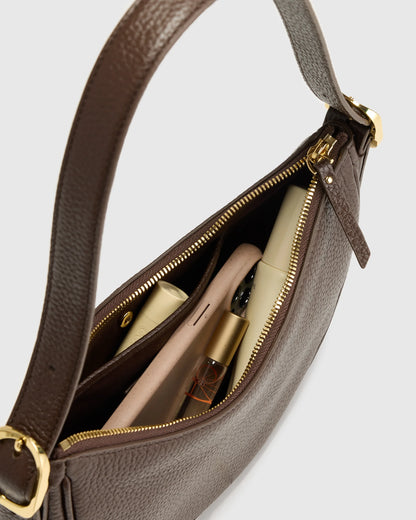 Italian Leather Mini Crescent Shoulder Bag - One Size / Espresso Brown