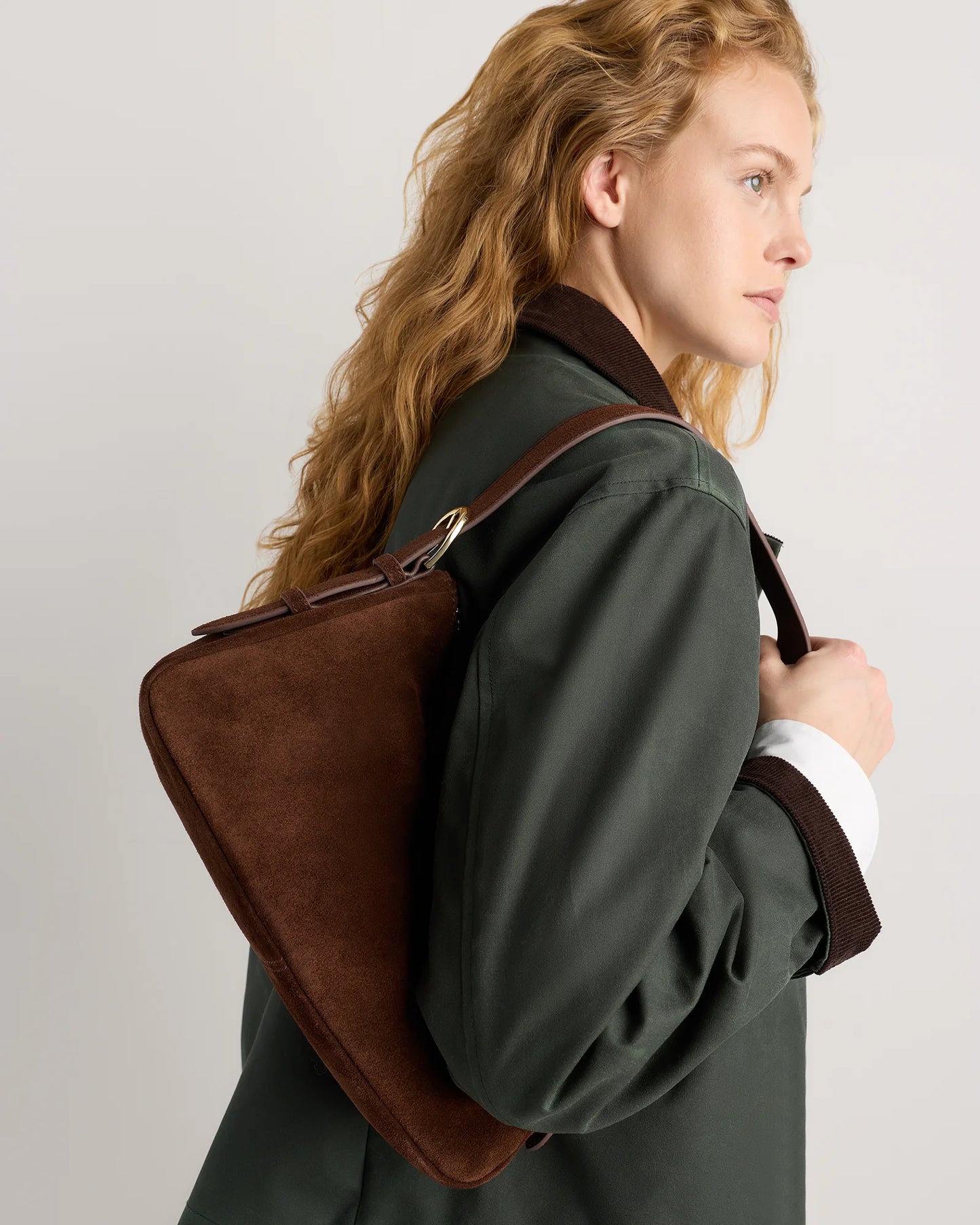 Italian Suede Small Shoulder Bag - One Size / Chocolate Brown