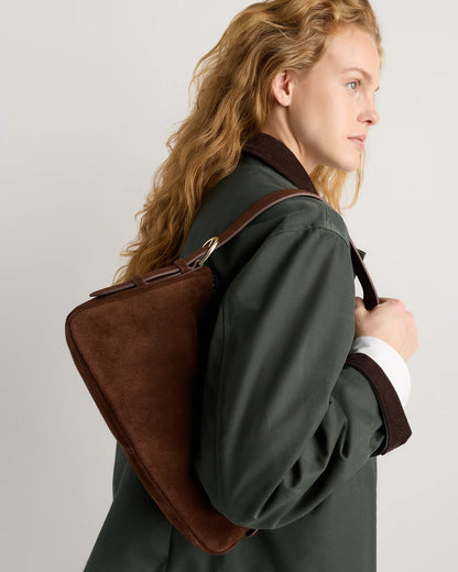 Italian Suede Small Shoulder Bag - One Size / Chocolate Brown