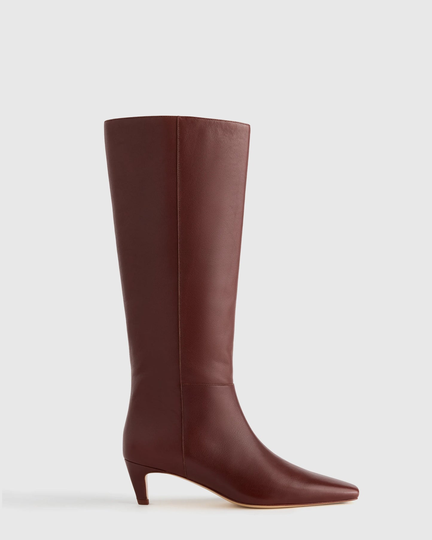 Italian Leather Tall Kitten Heel Boots - 5 / Espresso Brown